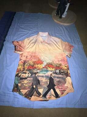 The Beatles Abbey Road Graphic Print Short Sleeve Button Down Shirt